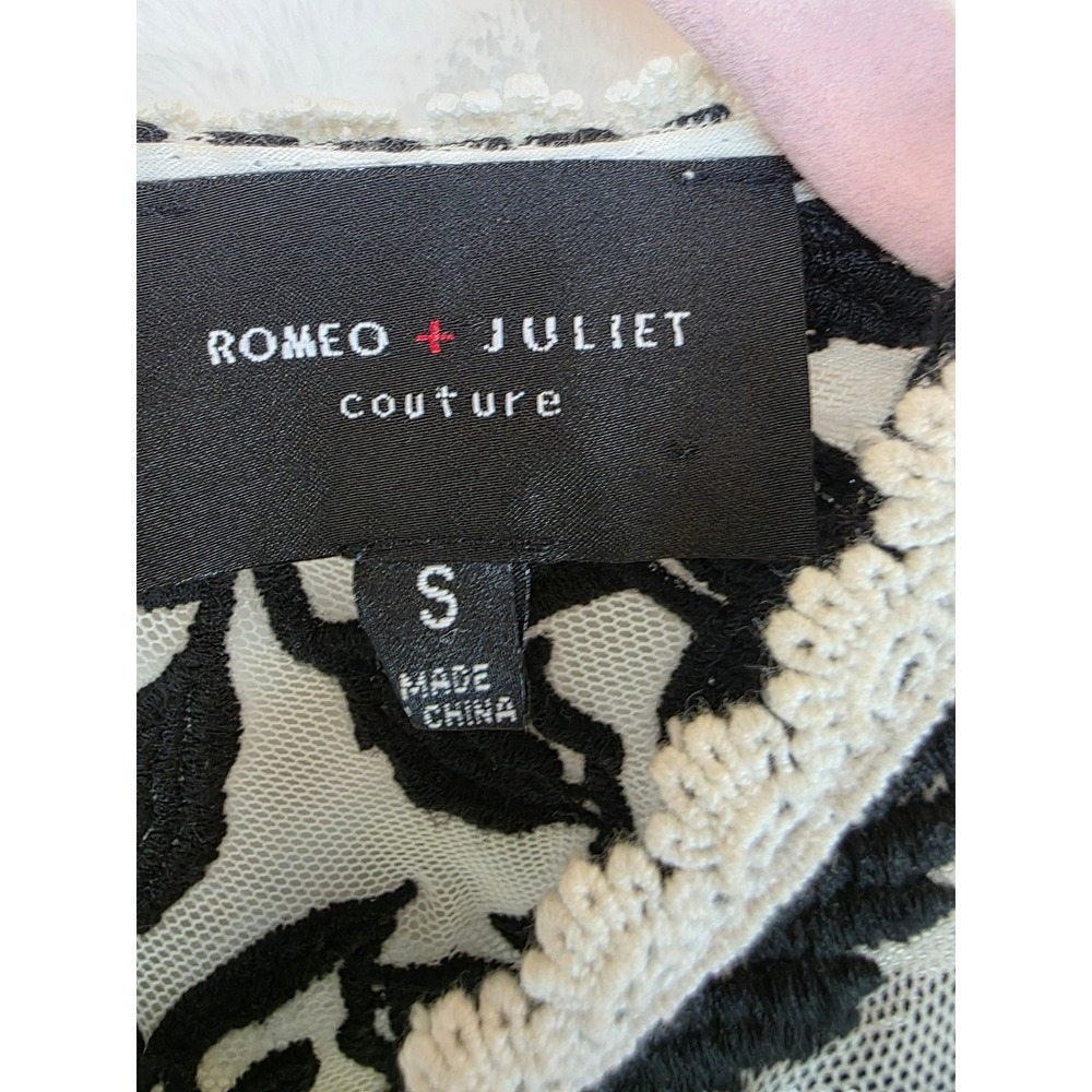 Romeo + Juliet Couture Women Cream Lace Black Embroidered Mesh Yoke Tank‎ Top S - Picture 3 of 6
